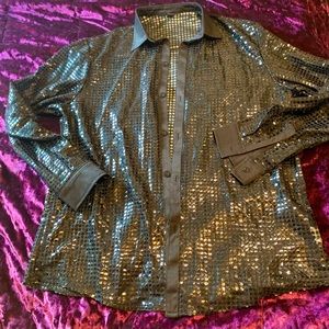 Shinny Black button up T shirt